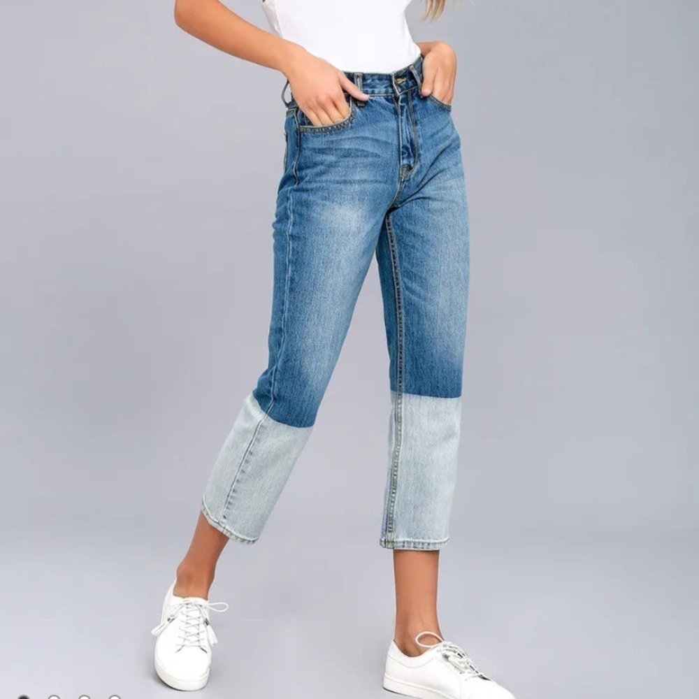 EVIDNT 11 (30) Malibu Blue Dip Dyed Two-Tone High Rise Cropped Jeans From Lulus